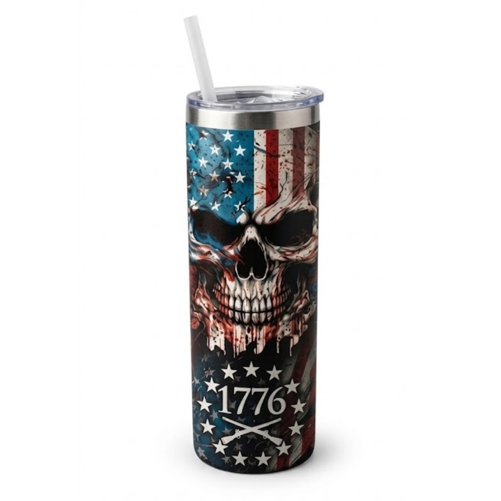 1776 Patriotic Skull 20oz Skinny Tumbler Grunge Edition